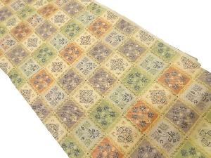 格子に花々・菱模様織出し名古屋帯